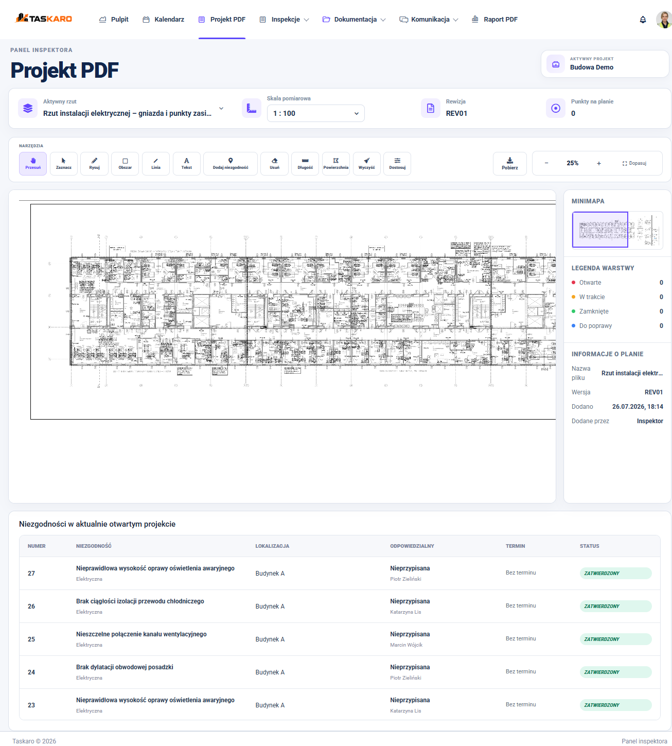 Plany PDF w panelu inspektora