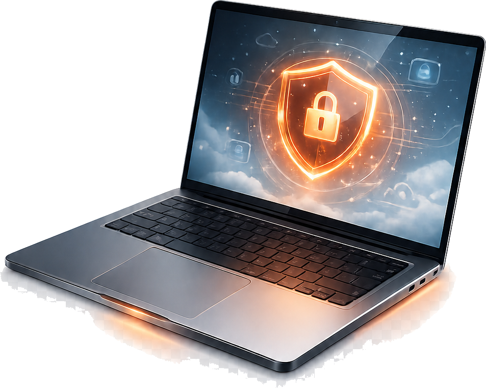 Laptop z symbolem ochrony danych